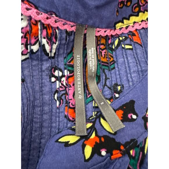 Anthropologie Diana Pintucked Boho Floral Ruffle Hem Dress | Blue | Small - Picture 4 of 11